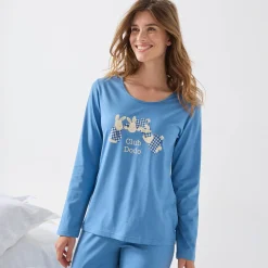 Pyjama<Blancheporte Pyjama met lange mouwen en "club dodo" konijnenprint blauw