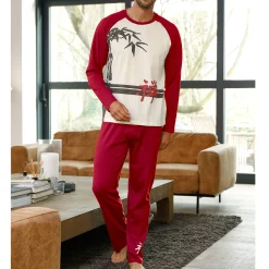 Pyjama En Kamerjas<Blancheporte Pyjama met lange mouwen en bamboemotief ecru / bordeaux