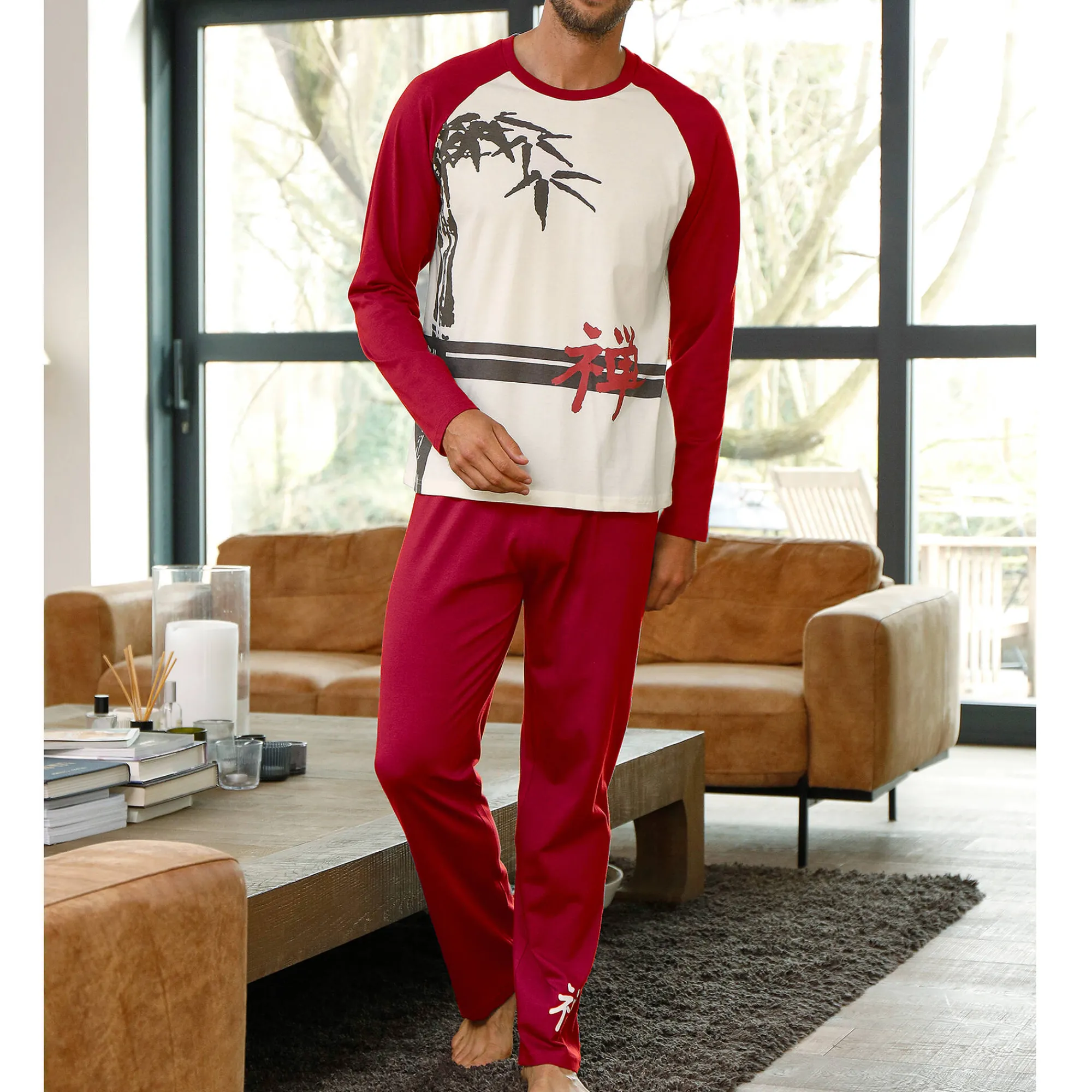Pyjama En Kamerjas<Blancheporte Pyjama met lange mouwen en bamboemotief ecru / bordeaux