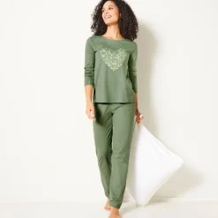 Pyjama<Blancheporte Pyjama met lange mouwen en hartprint kaki