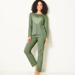 Pyjama<Blancheporte Pyjama met lange mouwen en hartprint kaki