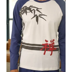 Pyjama En Kamerjas<Blancheporte Pyjama met lange mouwen en bamboemotief ecru / indigo