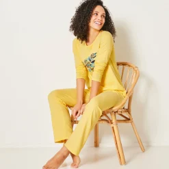 Pyjama<Blancheporte Pyjama met lange mouwen en boeketprint - katoen geel