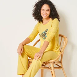 Pyjama<Blancheporte Pyjama met lange mouwen en boeketprint - katoen geel