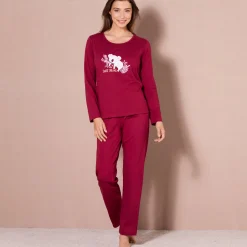Pyjama<Blancheporte Pyjama met lange mouwen en "koala" motief kersenrood