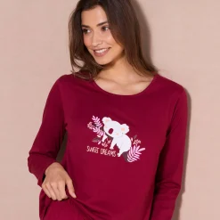 Pyjama<Blancheporte Pyjama met lange mouwen en "koala" motief kersenrood