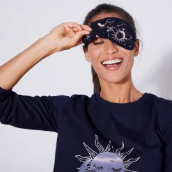 Pyjama<Blancheporte Pyjama met lange mouwen en "Sterren" print, met gratis slaapmasker marine