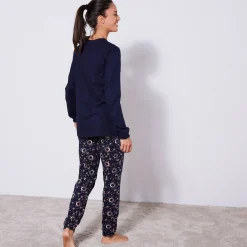 Pyjama<Blancheporte Pyjama met lange mouwen en "Sterren" print, met gratis slaapmasker marine