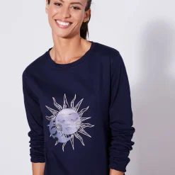 Pyjama<Blancheporte Pyjama met lange mouwen en "Sterren" print, met gratis slaapmasker marine