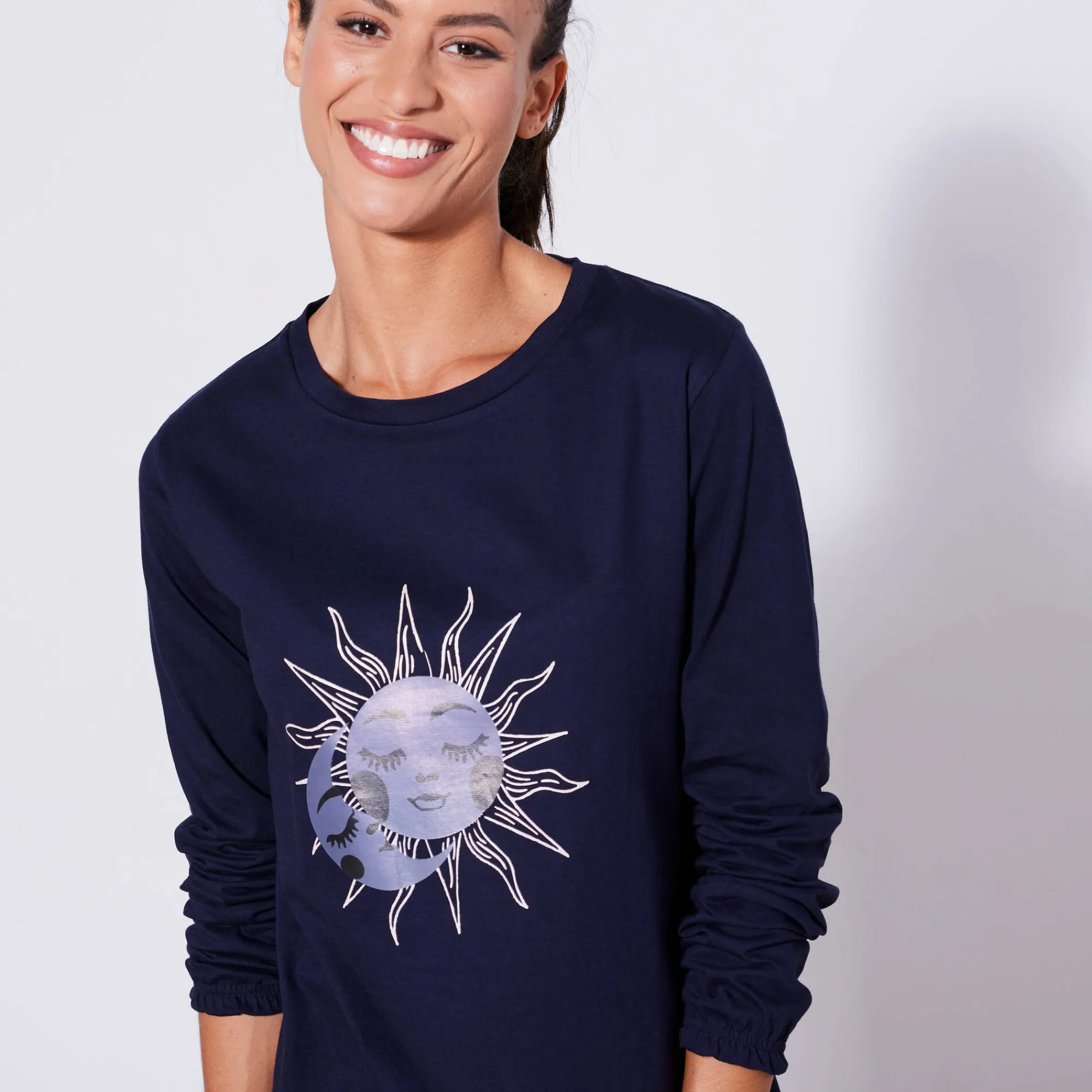 Pyjama<Blancheporte Pyjama met lange mouwen en "Sterren" print, met gratis slaapmasker marine
