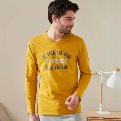 Pyjama En Kamerjas<Blancheporte Pyjama met lange mouwen en letterprint honing / grijs
