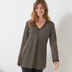 Pyjama<Blancheporte Pyjama met legging, lange mouwen en dierenprint zwart / beige