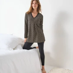 Pyjama<Blancheporte Pyjama met legging, lange mouwen en dierenprint zwart / beige