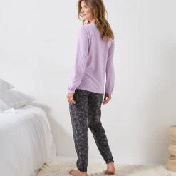 Pyjama<Blancheporte Pyjama met "poes" motief en lange strookmouwen parma / grijs