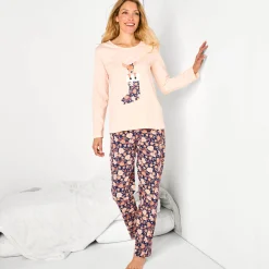 Pyjama<Blancheporte Pyjama met "ree" print - bijpassend tasje gratis perzik