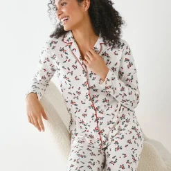 Pyjama<Blancheporte Pyjama met reverskraag en hulstprint ecru / kersenrood