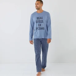 Pyjama En Kamerjas<Blancheporte Pyjama met ronde hals en letterprint blauw / marine