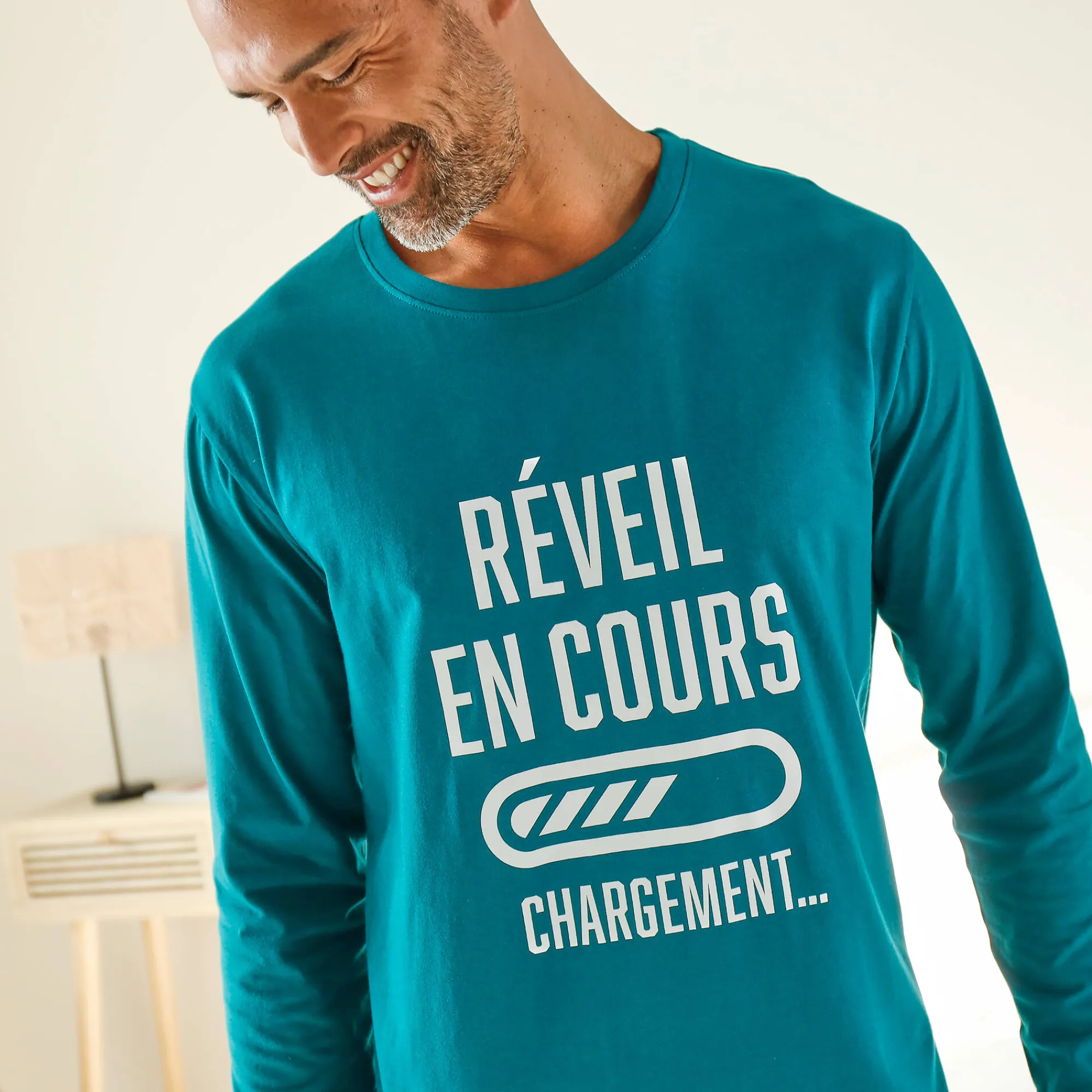 Pyjama En Kamerjas<Blancheporte Pyjama met ronde hals en letterprint eendenblauw / marine