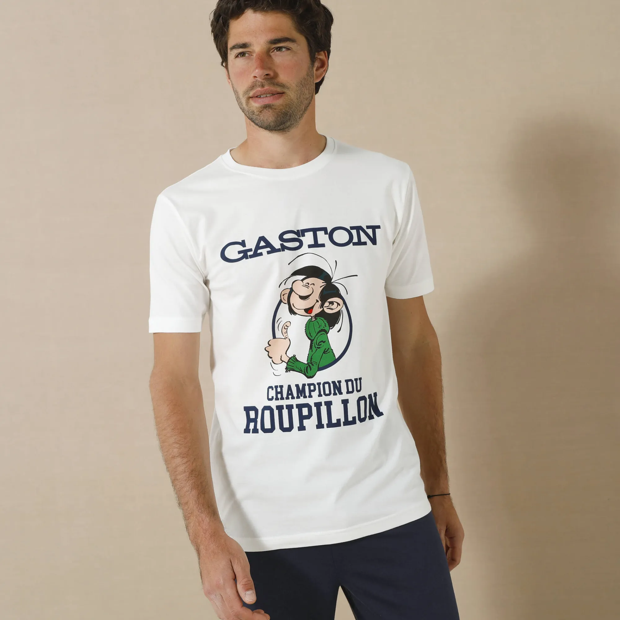 Pyjama En Kamerjas<Blancheporte Pyjama met ronde hals, Gaston Lagaffe® ecru / marine