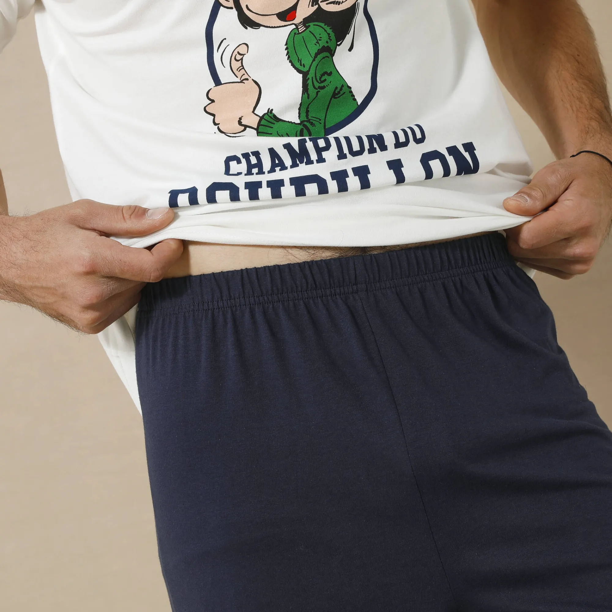 Pyjama En Kamerjas<Blancheporte Pyjama met ronde hals, Gaston Lagaffe® ecru / marine