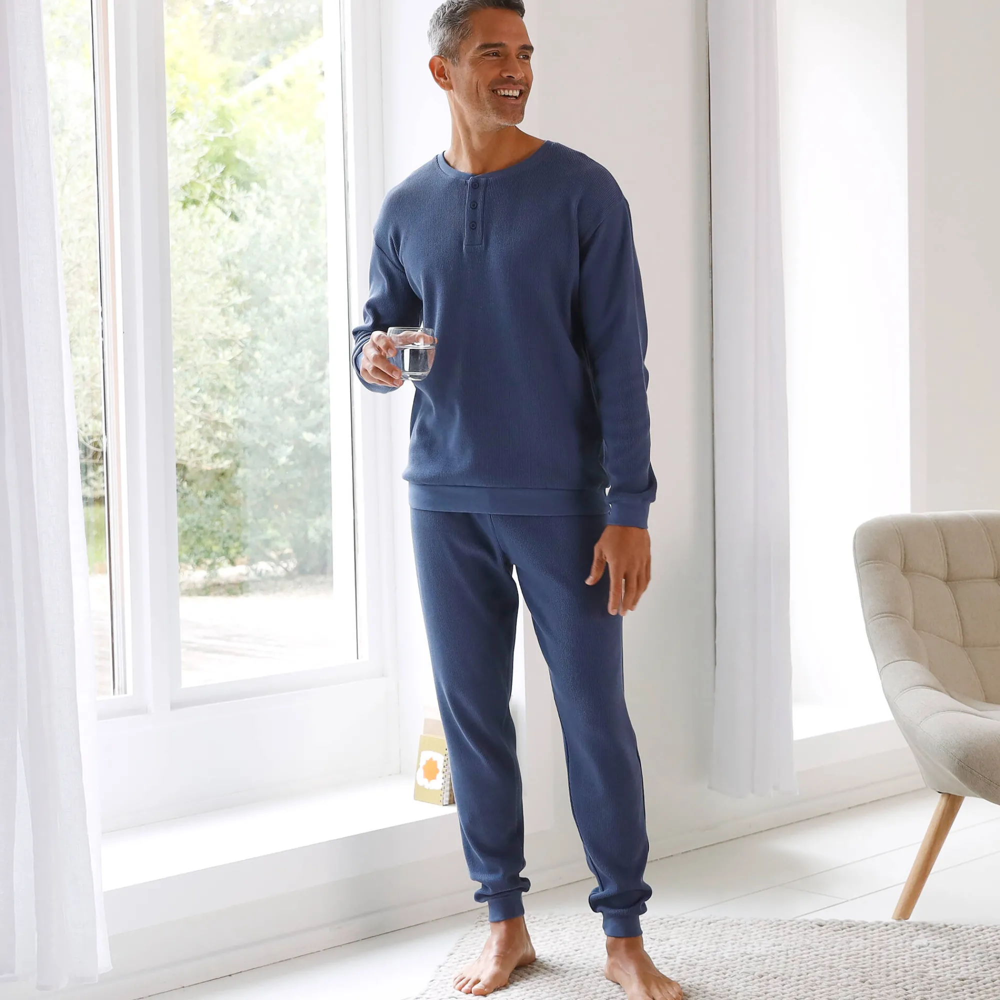 Pyjama En Kamerjas<Blancheporte Pyjama met Tunesische hals en lange mouwen, bijenraattricot jeansblauw