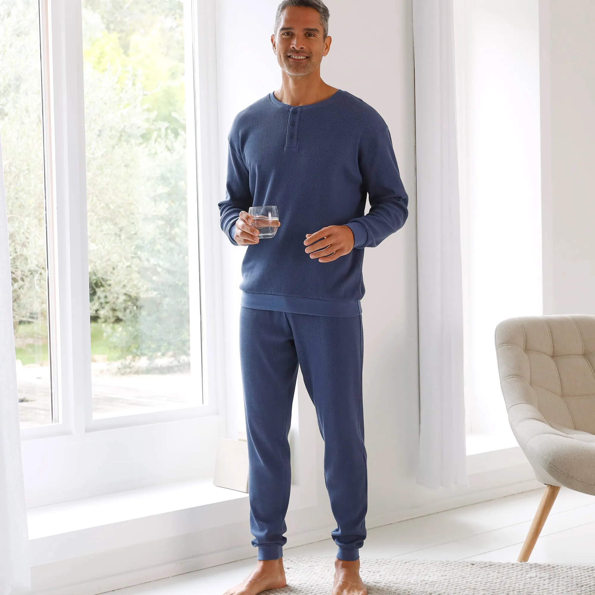 Pyjama En Kamerjas<Blancheporte Pyjama met Tunesische hals en lange mouwen, bijenraattricot jeansblauw