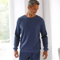 Pyjama En Kamerjas<Blancheporte Pyjama met Tunesische hals en lange mouwen, bijenraattricot jeansblauw
