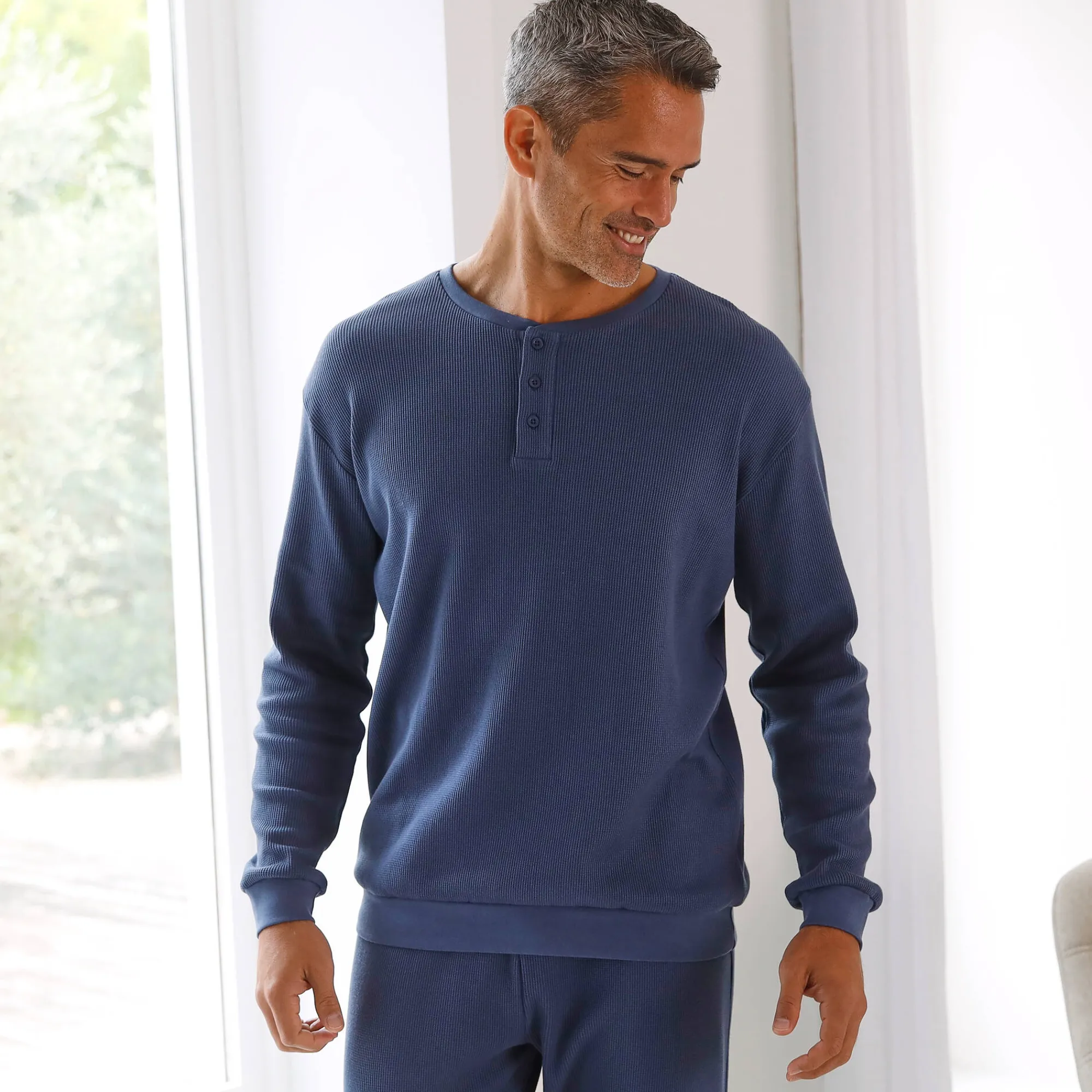 Pyjama En Kamerjas<Blancheporte Pyjama met Tunesische hals en lange mouwen, bijenraattricot jeansblauw