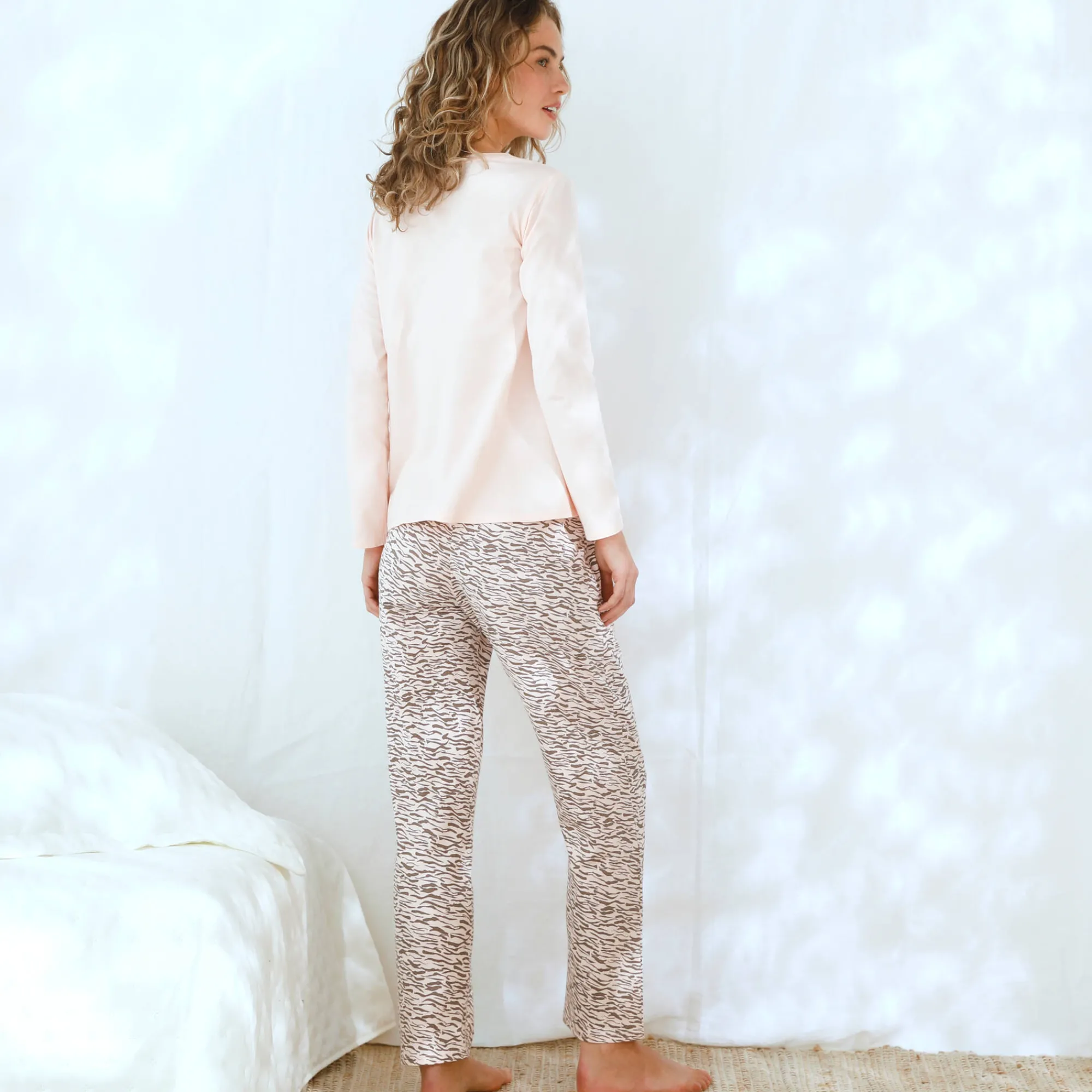 Pyjama<Blancheporte Pyjama met zebraprint roze / taupe