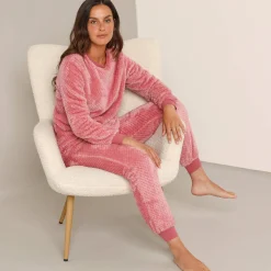 Pyjama<Blancheporte Pyjama van gestructureerd fleece roze
