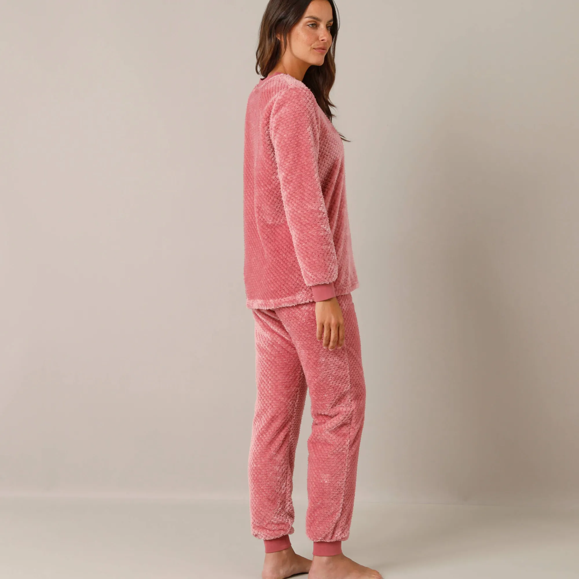 Pyjama<Blancheporte Pyjama van gestructureerd fleece roze