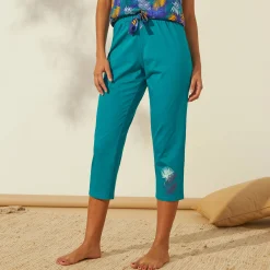 Pyjama<Blancheporte 7/8-pyjamabroek in katoen - effen tropical smaragd