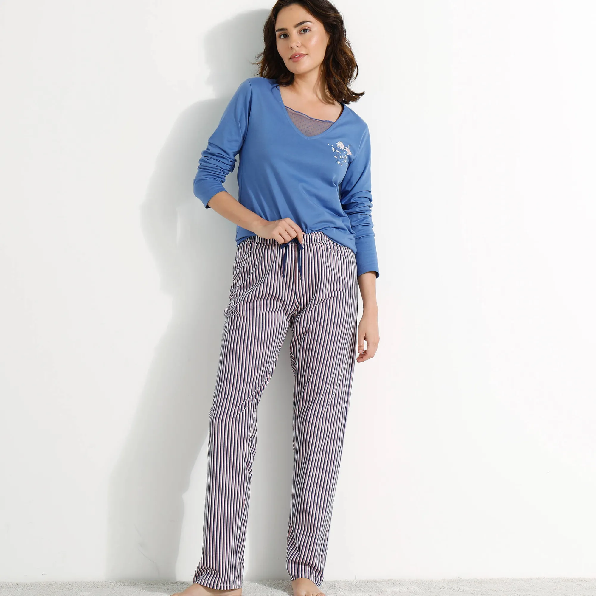 Pyjama<Blancheporte Pyjamabroek in katoen met strepenprint marine