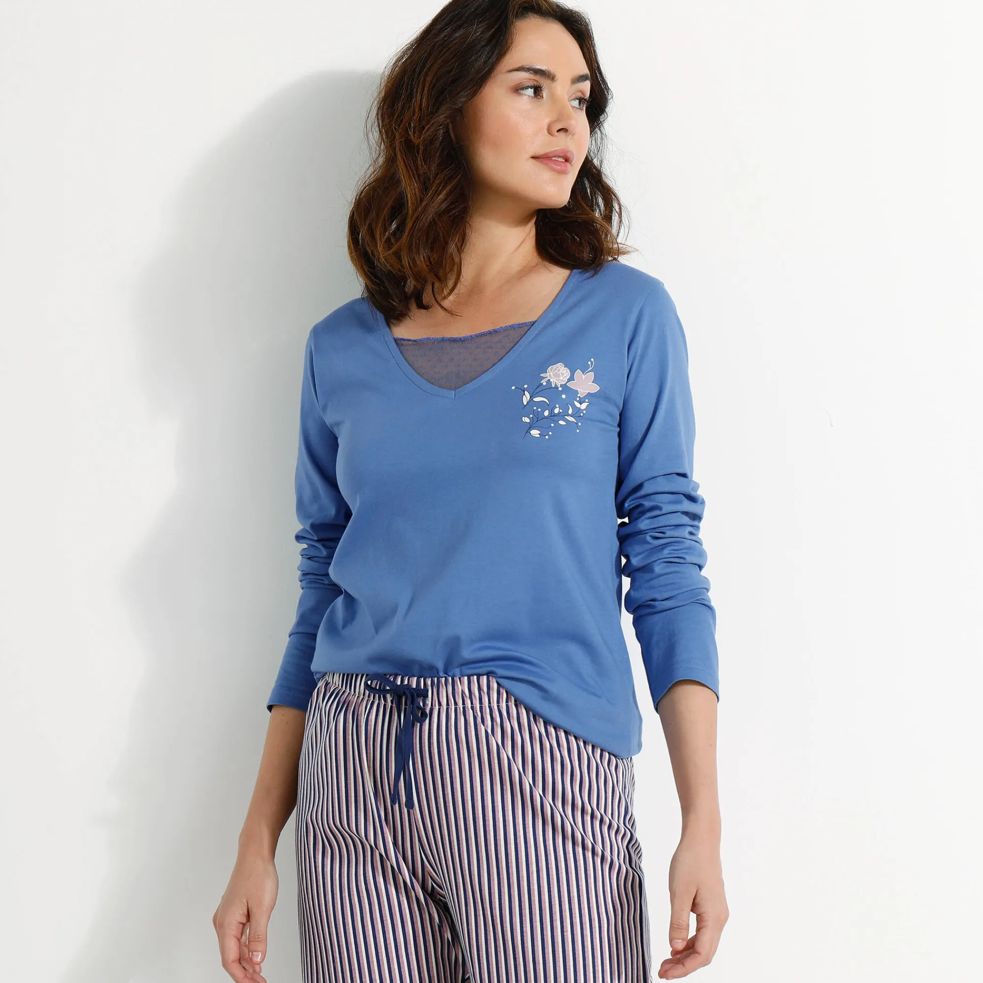 Pyjama<Blancheporte Pyjamabroek in katoen met strepenprint marine