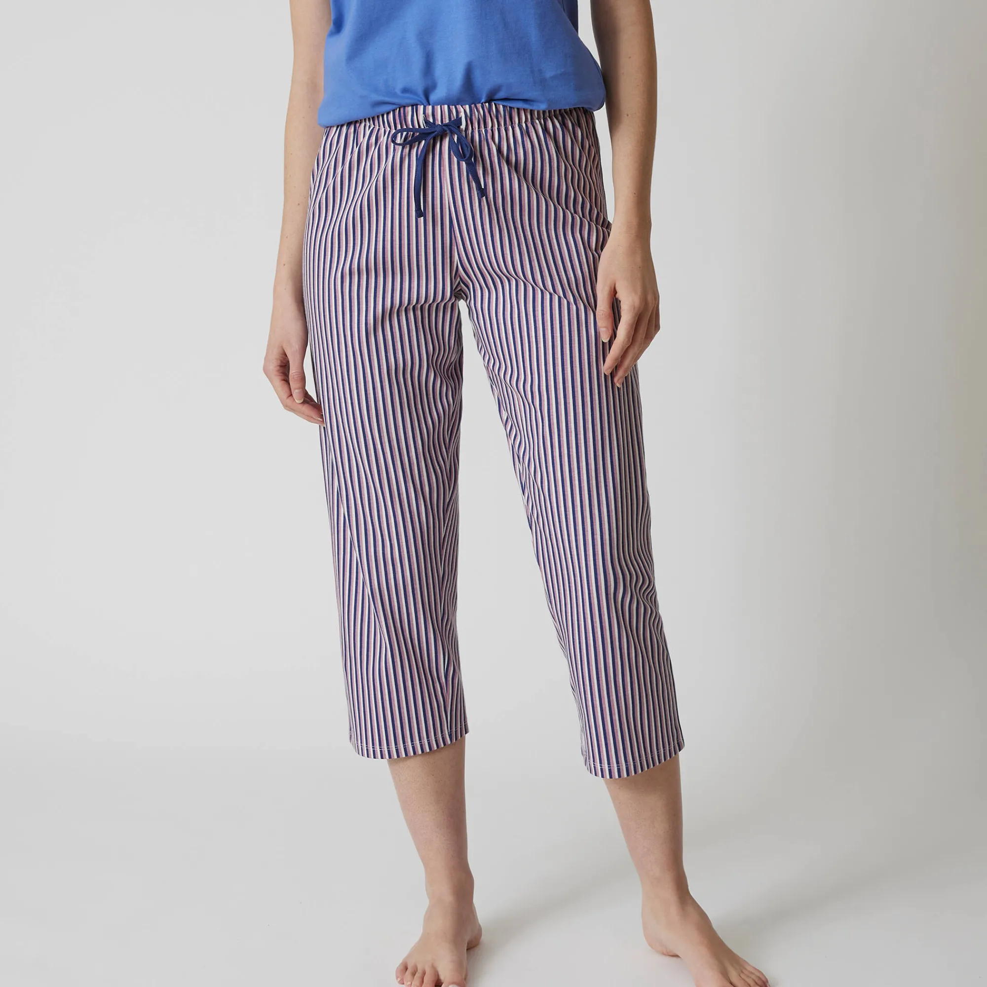 Pyjama<Blancheporte 3/4-pyjamabroek in katoen met strepenprint marine