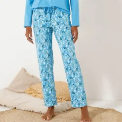 Pyjama<Blancheporte Pyjamabroek in katoen met bloemblaadjesprint blauw / ecru