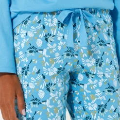 Pyjama<Blancheporte Pyjamabroek in katoen met bloemblaadjesprint blauw / ecru