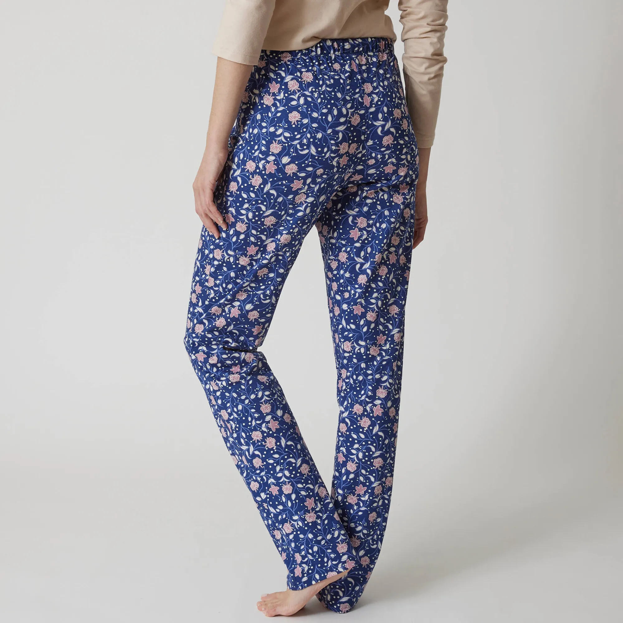 Pyjama<Blancheporte Pyjamabroek in katoen met bloemenprint marine / mauve