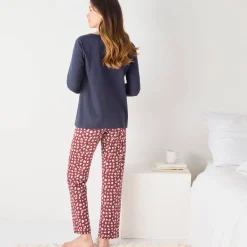 Pyjama<Blancheporte Pyjamabroek in katoen met print "Beautiful" bordeaux / ecru