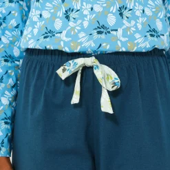 Pyjama<Blancheporte Pyjamabroek in katoen met geplaatste bloemblaadjesprint donkerblauw