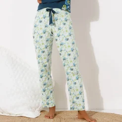 Pyjama<Blancheporte Pyjamabroek in katoen met bloemblaadjesprint linde / ecru