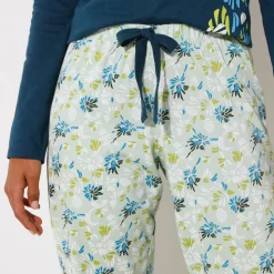 Pyjama<Blancheporte Pyjamabroek in katoen met bloemblaadjesprint linde / ecru