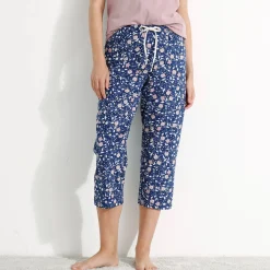 Pyjama<Blancheporte 3/4-pyjamabroek in katoen met bloemenprint marine / mauve