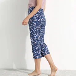 Pyjama<Blancheporte 3/4-pyjamabroek in katoen met bloemenprint marine / mauve