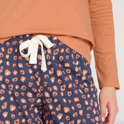 Pyjama<Blancheporte Pyjamabroek in katoen met print "Beautiful" marine / koper