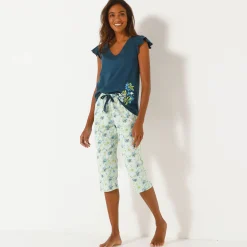 Pyjama<Blancheporte 3/4-pyjamabroek met bloemblaadjesprint linde / ecru