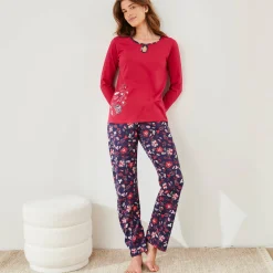 Pyjama<Blancheporte Pyjamabroek met bloemenprint marine / rood