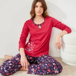 Pyjama<Blancheporte Pyjamabroek met bloemenprint marine / rood