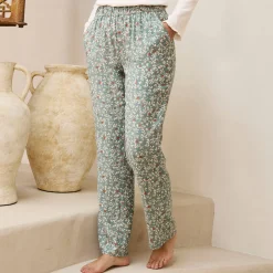 Pyjama<Blancheporte Pyjamabroek met bloemenprint groen / zachtroze