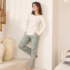 Pyjama<Blancheporte Pyjamabroek met bloemenprint groen / zachtroze